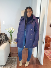 Load image into Gallery viewer, Nancy Drew Hooded Trench in Navy