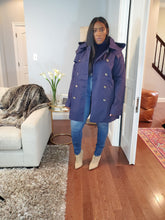 Load image into Gallery viewer, Nancy Drew Hooded Trench in Navy