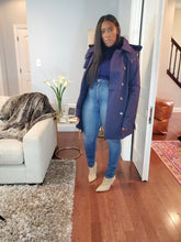 Load image into Gallery viewer, Nancy Drew Hooded Trench in Navy