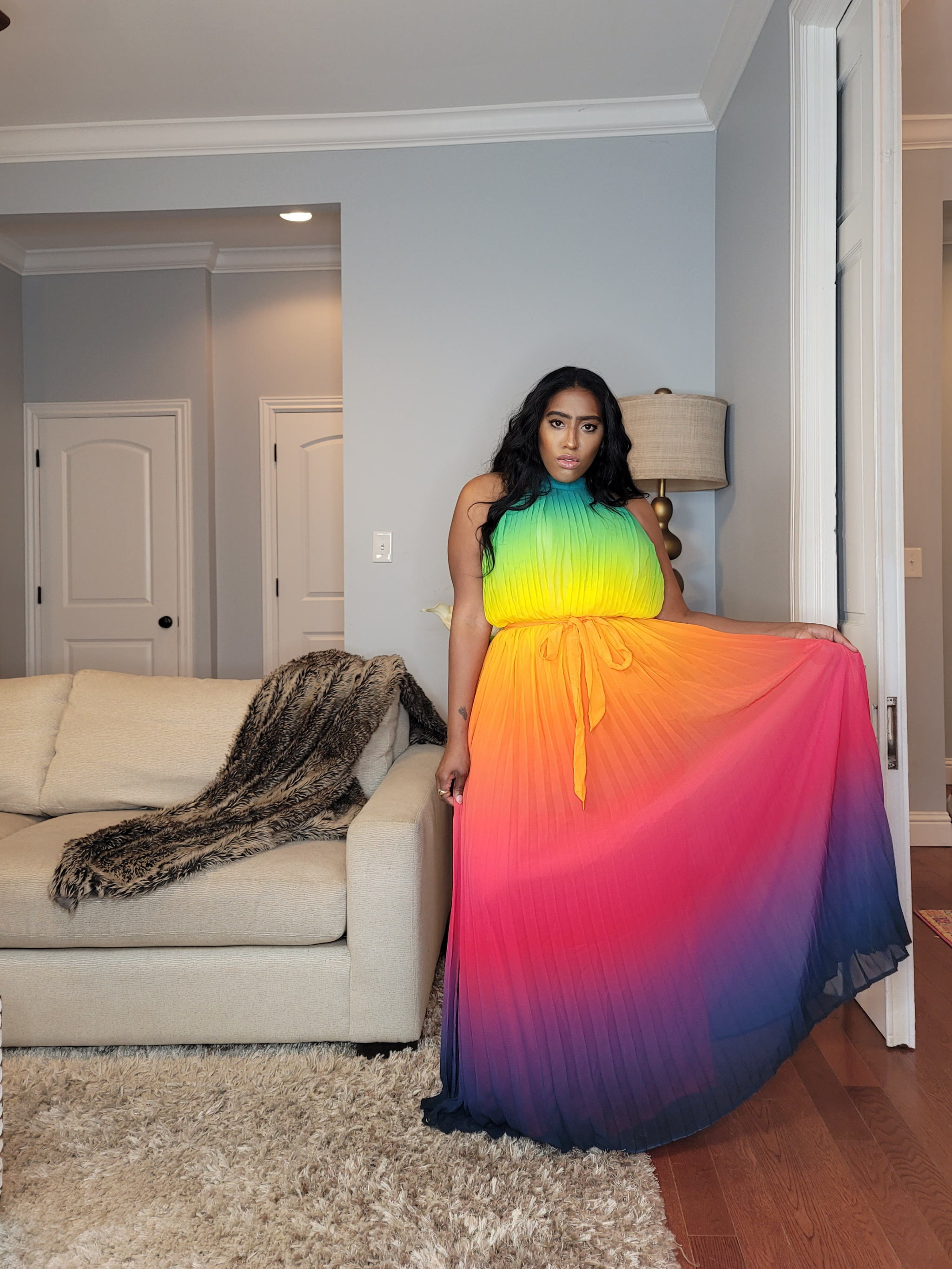 rainbow pleated maxi dress Unicorn Accordion Maxi – La Femme Rebelle Clothing